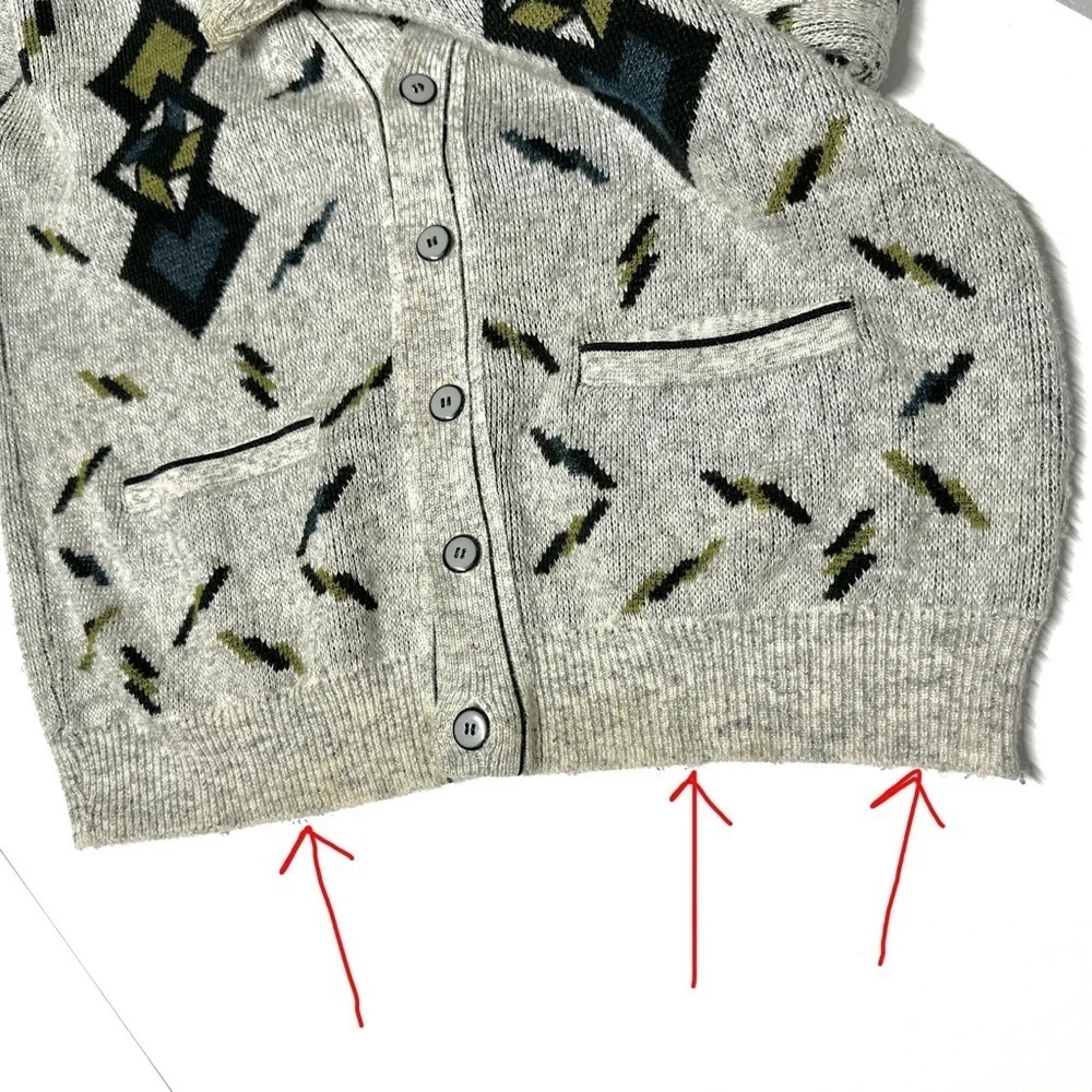 Vintage 90s Men’s Cardigan Sweater Geometric Abstract Gray XL*